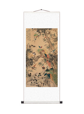 百鸟朝凤国画唐伯虎装饰画挂画