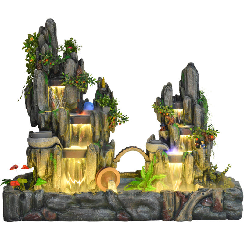 水调江南中式大型假山水幕庭院风景招财流水装饰造景落地摆件
