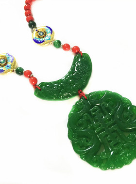水晶干青翡翠吊坠朱砂项链