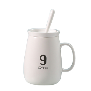 原创9号陶瓷杯 马克杯 咖啡杯 杯子 水杯 带盖子勺子订制LOGO