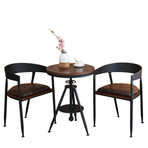 铁艺餐桌奶茶店咖啡厅桌椅甜品洽谈实木阳台西餐厅桌椅组合小方桌