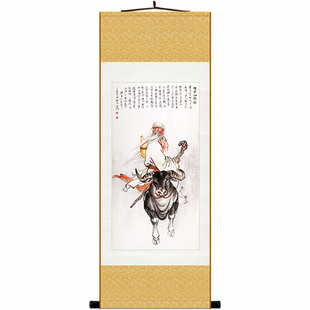 老子出关图画像 紫气东来骑牛图 道家中式复古书房装饰画卷轴挂画