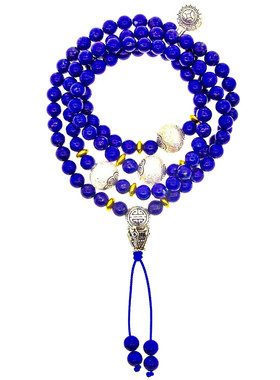 承李李原创设计 民族风纯银925青金石108颗 多圈佛珠手链女