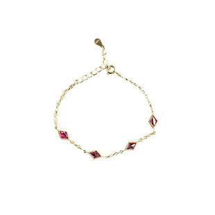 噪士设计日系复古宫廷梦想成真红宝石925纯银镀金菱形可调节手链