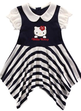 清仓Hello Kitty女童短袖韩版连衣裙小童纯棉不规则公主裙子