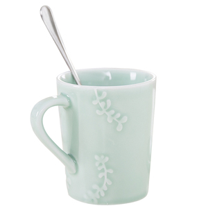 龙泉青瓷  陶瓷杯子 创意马克杯 咖啡杯 水杯带盖子勺子 定制LOGO