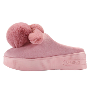 秋冬新款棉拖鞋女高跟室内家居防滑保暖毛毛拖鞋厚底棉拖女士冬天