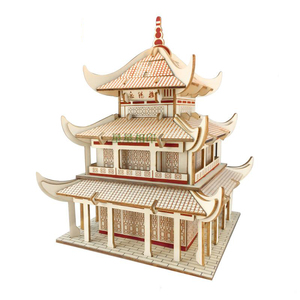 正品馨联木制激光切割岳阳楼仿古建筑模型 diy立体3d拼插房子小屋