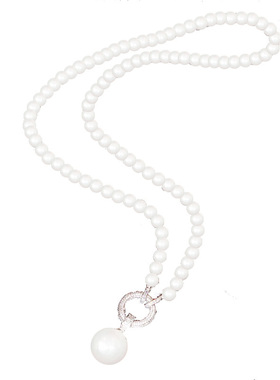 天然淡水7-8近圆925银镶钻毛衣链