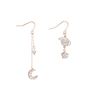 古觉工作室小行星简约星月耳环耳饰不对称珍珠首饰饰品礼物177