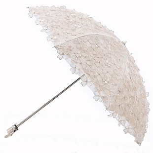 防晒防紫外线二折双层蕾丝刺绣花遮阳太阳伞黑胶公主晴雨洋伞少女