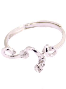 纯银戒指空托时尚双石位镶嵌托