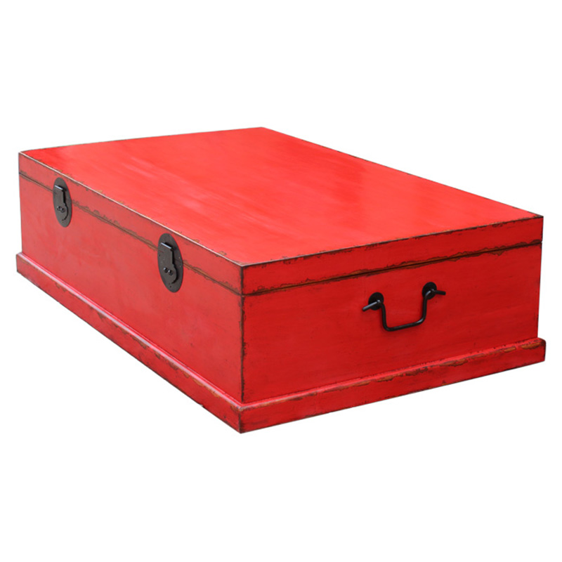 中式大号樟木箱子实木带锁扣茶几箱咖啡桌木质做旧仿古家具红色