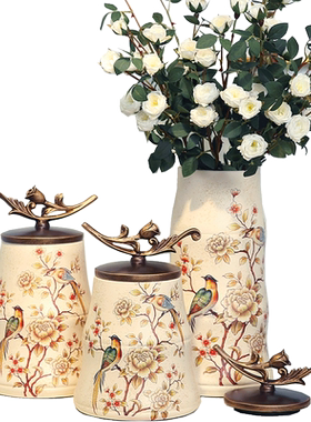花鸟罐欧式风时尚软装饰品摆件