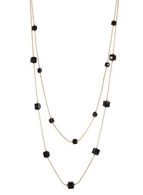 大气挂件双层黑色方块韩国毛衣链