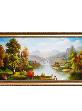 欧式纯手绘招财玄关小鹿风景油画