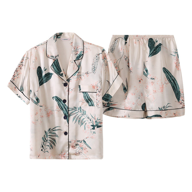 2026春秋新款真丝印花睡衣女100%桑蚕丝夏两件套装短袖丝绸家居服