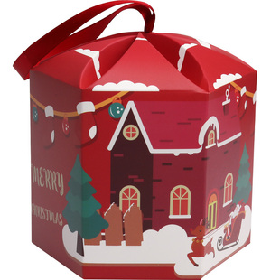 花薇  圣诞八边形苹果盒纸质圣诞平安夜平安果盒手提苹果包装盒