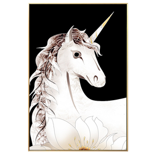 白夜童话夜行独角兽创意艺术走廊玄关装饰画珐琅彩客厅纳财高档画