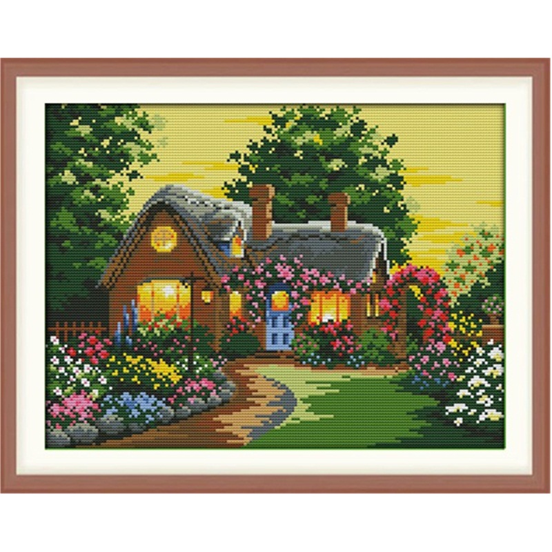 家园十字绣花园小屋田园风景小幅