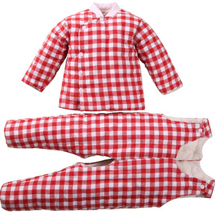 加厚冬款水洗布格子宝宝手工棉花棉衣新生婴幼儿棉袄儿童棉裤包邮