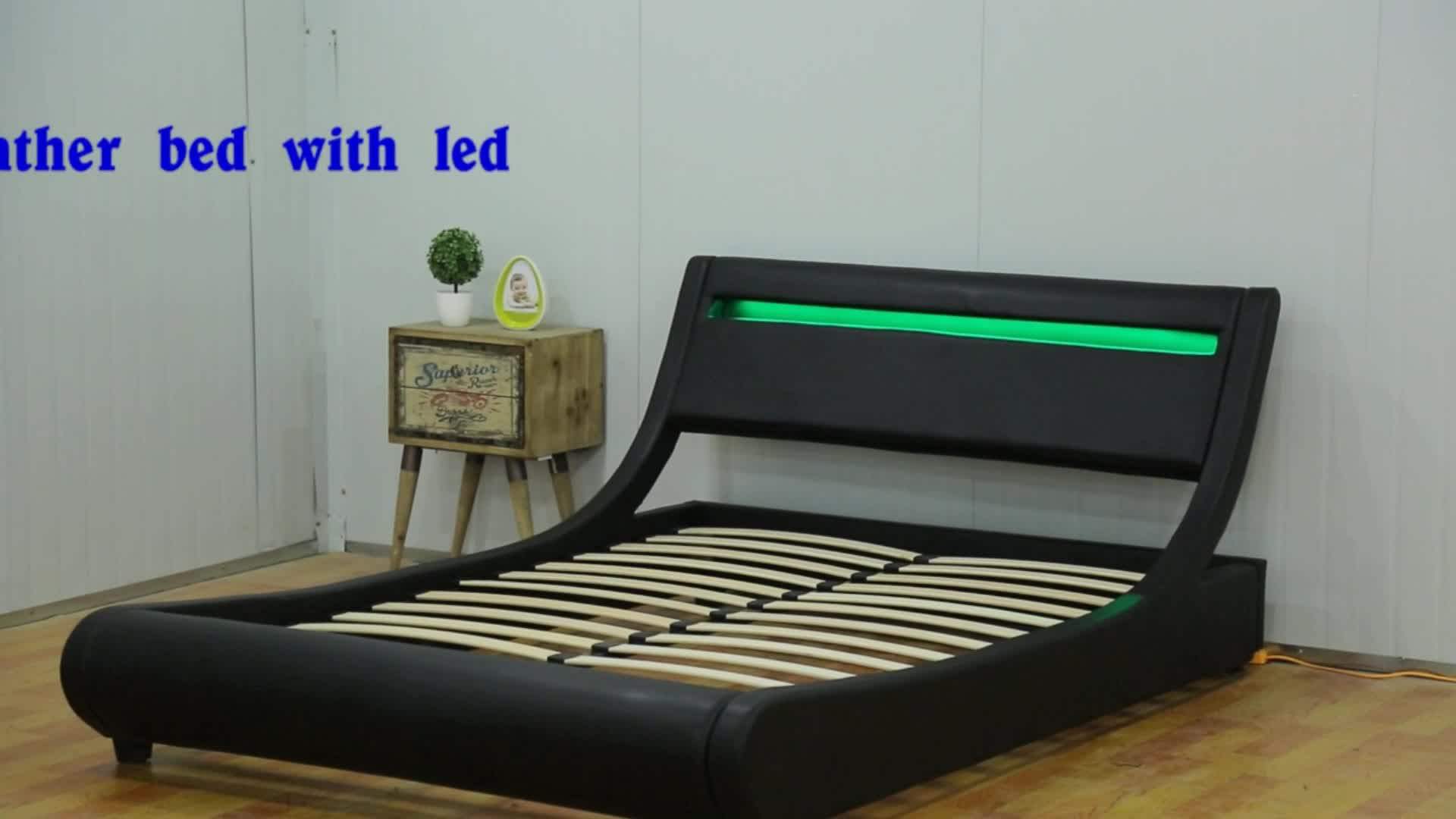 Free Sample Modern Pu Genuine Leather Bed With Led Light Buy Black