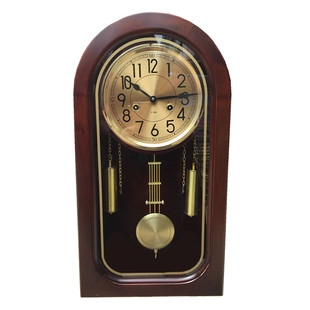 新中式铜机芯老式复古镇宅客厅风水报时上发条实木机械挂钟座钟表