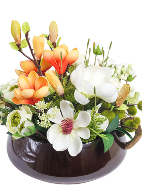 新中式风海棠田园仿真花会所摆件