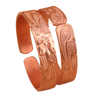 同古纯铜手镯铜镯子纯红铜手工紫铜手镯女款吉祥花压筋包纯黄铜