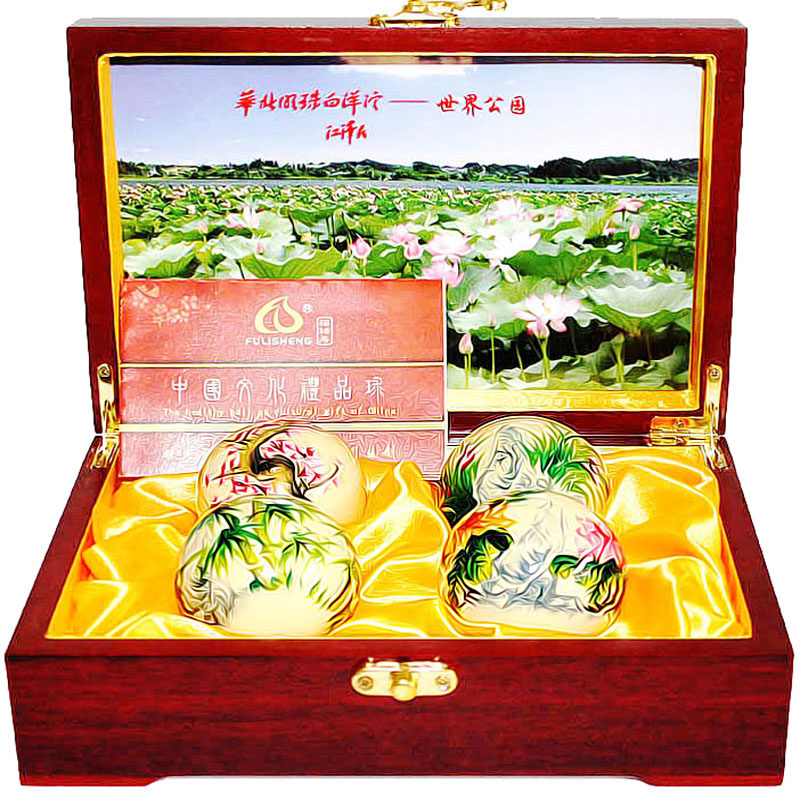 保定铁球彩绘梅兰竹菊健身球手球保健球大号球套装景泰蓝铁球