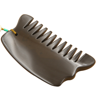 正品天然5A级玄黄泗滨砭石刮痧板头部经络按摩砭石梳子全身超牛角