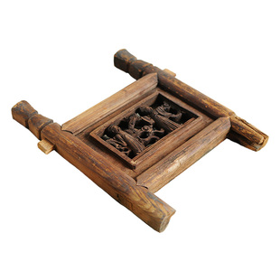 实木雕花老木板明清复古手工花板摆件古典民俗壁挂麒麟装饰花格窗