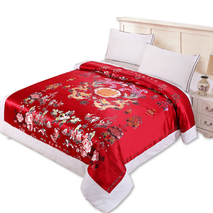 杭州丝绸织锦缎被面被套婚庆软锻结婚喜被绸缎被罩龙凤百子图