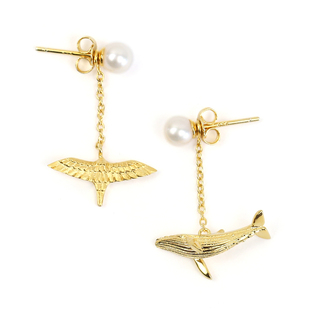 [十口二冂官方店]原创设计飞鸟与鲸鱼耳钉银饰品创意文艺礼物