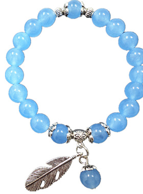 diy玉髓树叶水晶串珠情侣手链