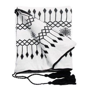 简约黑白休闲毯针织薄棉线毯子民宿流苏沙发床盖毯床尾装饰搭巾