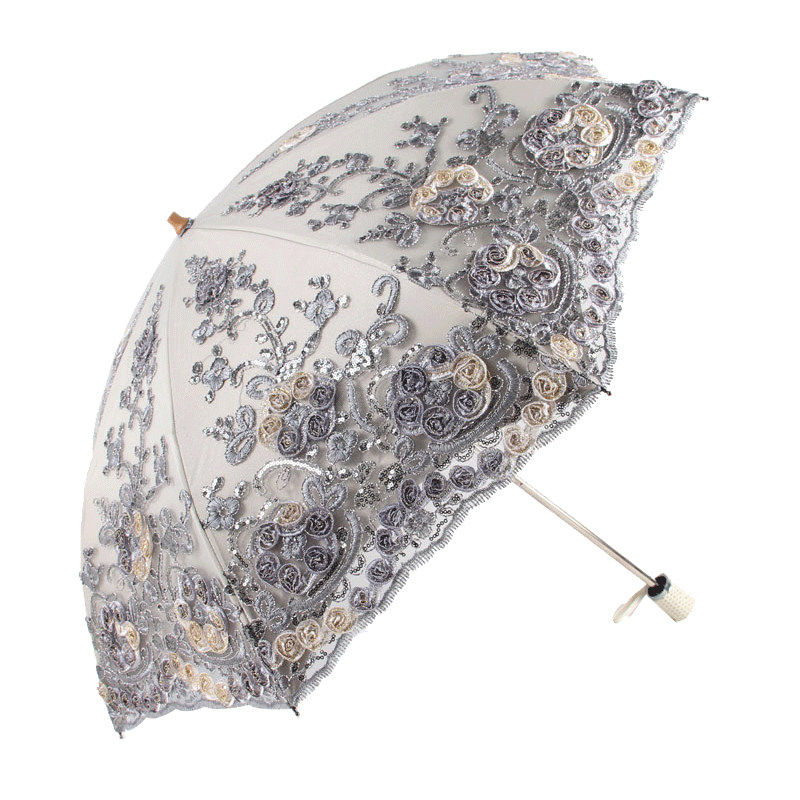 夏季防晒防紫外线黑胶遮阳伞蕾丝刺绣太阳伞二折公主伞晴雨伞两用