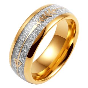 戒指男潮牌钨金镀18k金镶嵌银箔日韩一箭穿心简约食指单身指环男