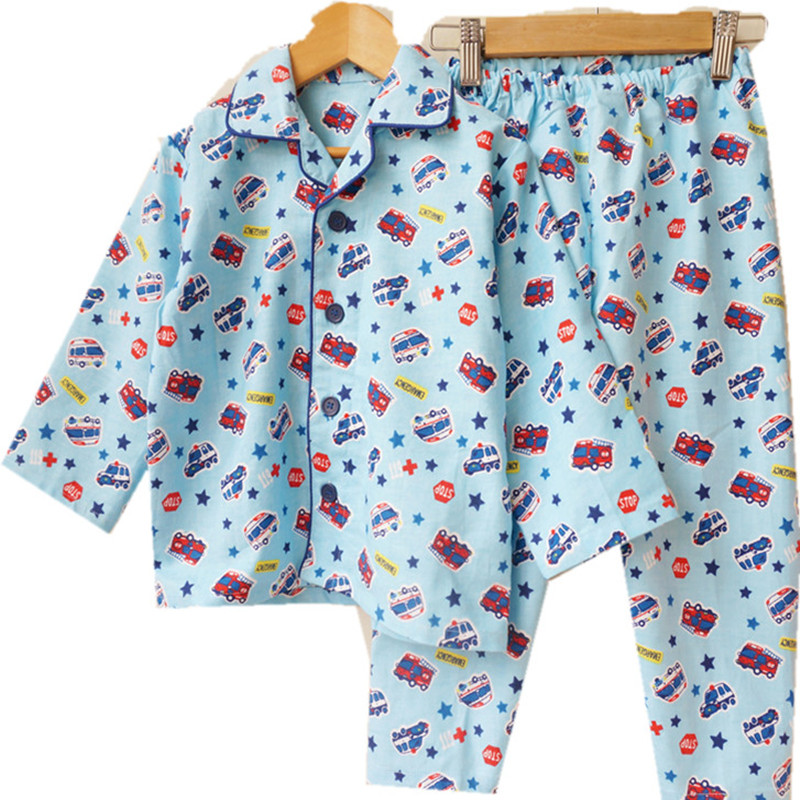 西松家新款男童春秋纯棉布家居服套装小汽车鳄鱼睡衣