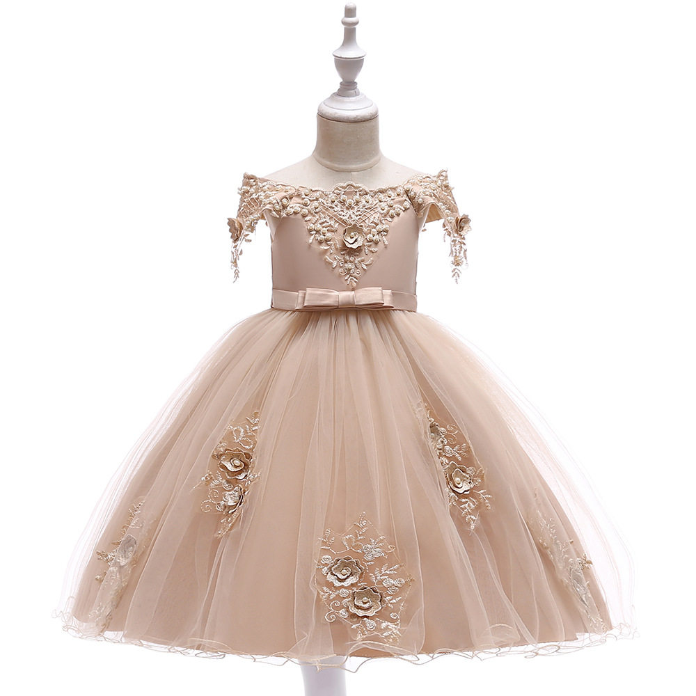 2019欧美女童婚纱礼服钉珠花朵