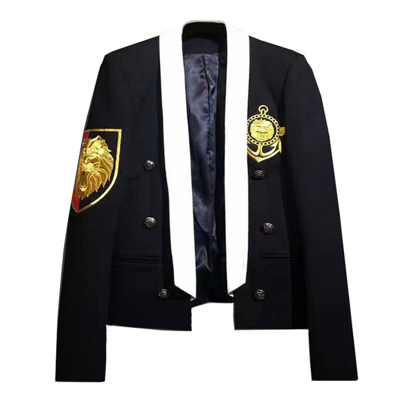 网红韩版修身徽章发型师夜店西服