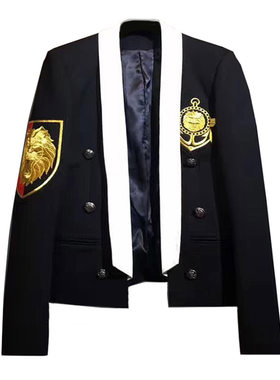 网红韩版修身徽章发型师夜店西服