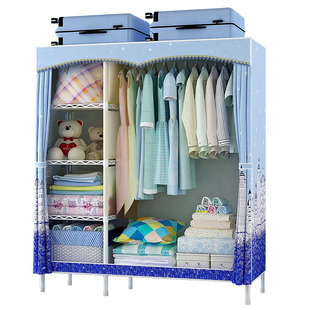 衣柜简易布衣柜双人钢管加粗加固全钢架加厚布艺挂衣橱简约经济型