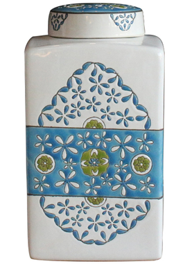 景德镇地中海风蓝色手绘储物罐