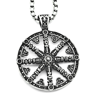 复古法轮项链男个性嘻哈ins潮人钛钢吊坠日韩文艺百搭毛衣链单身