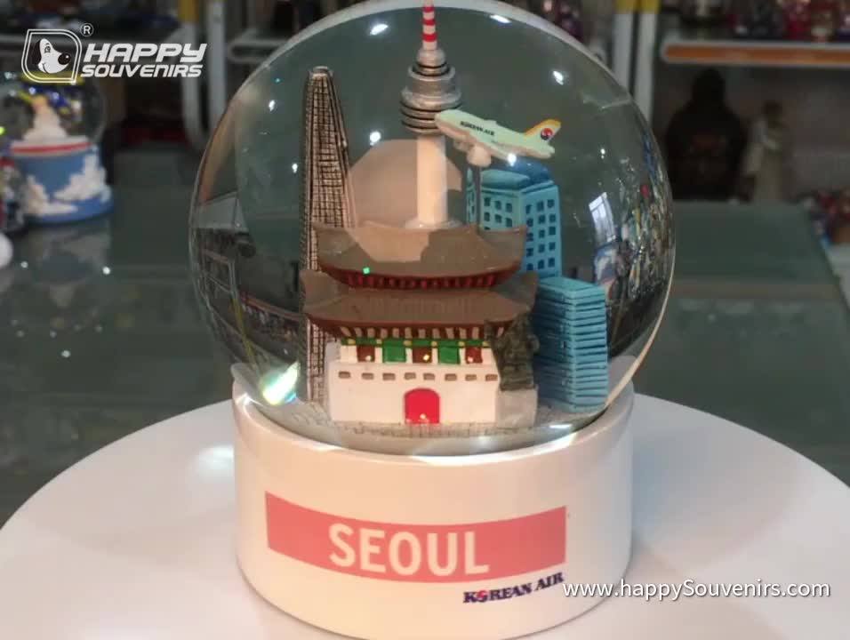 Korea Seoul Tourist Souvenirs 100mm Resin Snow Globe Tall Building Promotion Gifts Custom Snow