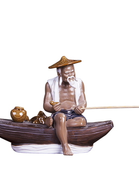 陶瓷古典风姜太公钓鱼书房摆件