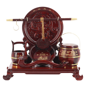 子孙桶实木摆件结婚婚庆用品早生贵子新娘婚房陪嫁套装红木三件套