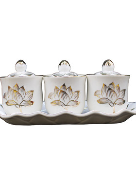 陶瓷招财佛堂供奉三连杯