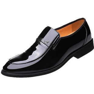 新款男鞋内增高37中年40码无鞋带商务休闲真皮黑色亮皮鞋男无带42